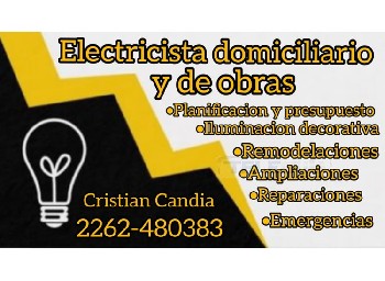Teleguia  Electricista domiciliario y de obra, Planificaciones, remodelaciones, decorativa, ampliaciones, emergencias Cristian Candia Tel.2262-480383