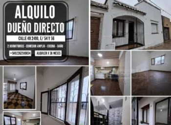 Teleguia Alquilo casa por 36 meses, en 49 2490. Tiene 2 habitaciones, baño, comedor bastante amplio y cocina grande. Tel.2262-590834