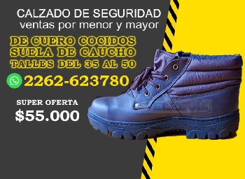Teleguia Calzado de seguridad de cuero cocido, suela de caucho  Todos los talles a $55000 Tel.2262-623780