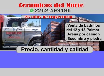 Teleguia Ceramicos del Norte - Venta de Ladrillos del 12 y 18 Palmar - Arena por camion - Escombro y piedra - Precio, cantidad y calidad - Tel.2262-599196