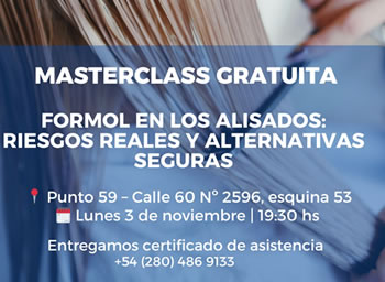 Teleguia Masterclass gratuita - Lunes 3 de Noviembre - Formol en los alisados, riesgos reales y alternativas seguras Punto 59 - Calle 60 esquina 53